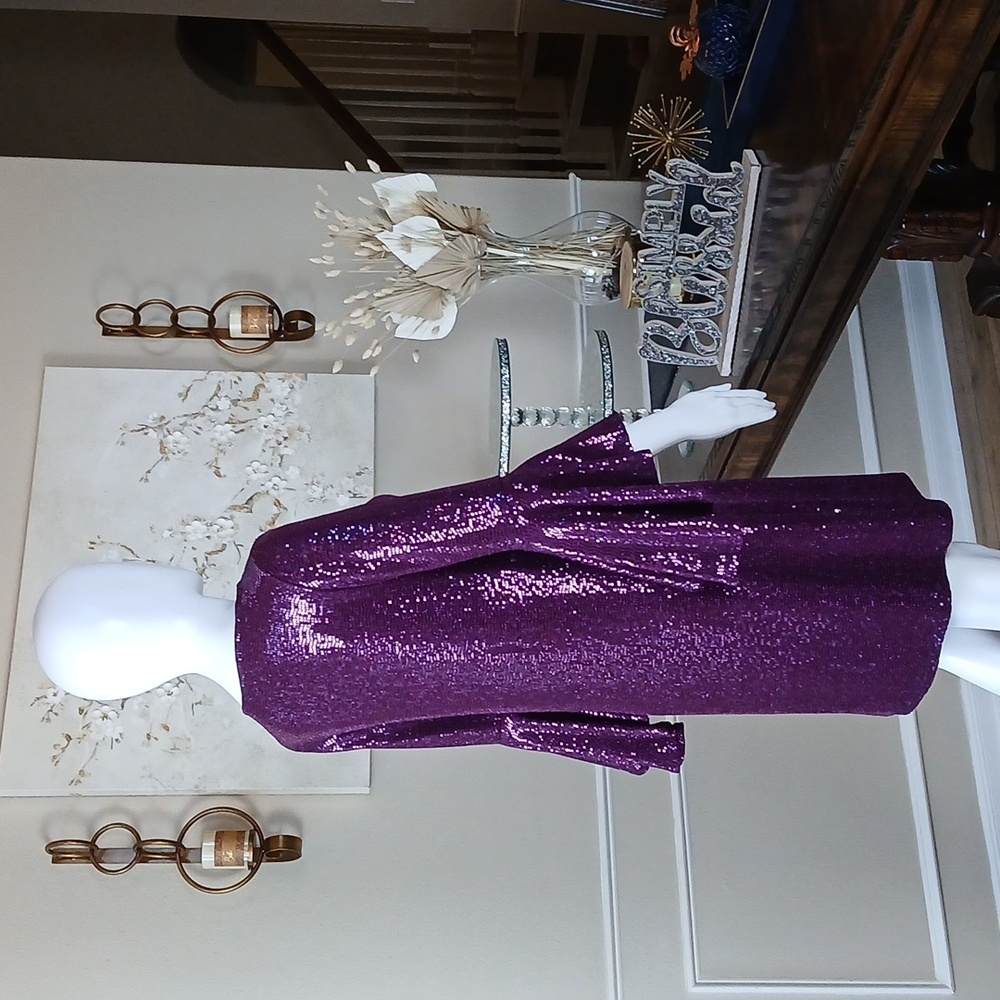 NWT Vicent Camuto Women's Purple Cocktail Sheath Dress Flared Sleeves. Size XS - Picture 10 of 17